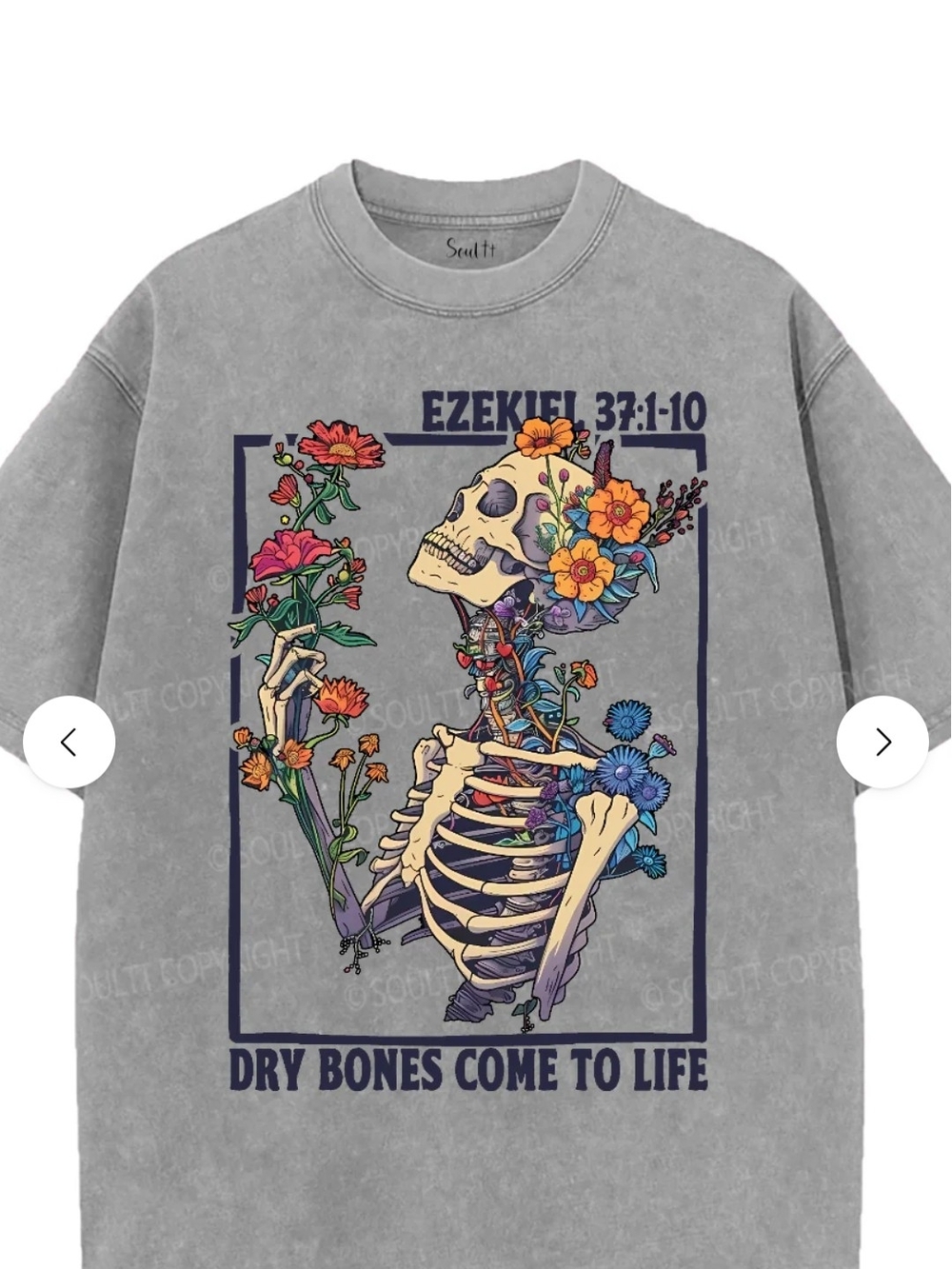 Gray Graphic Short Sleeve Tee - Dry Bones Floral Skeleton